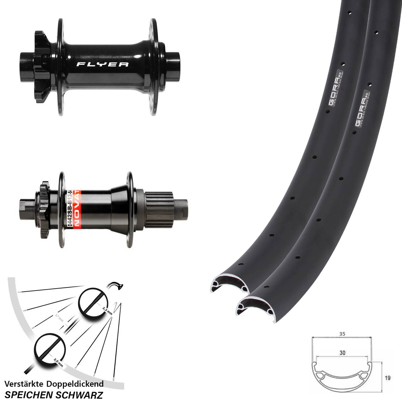 6-Loch Laufradsatz 29 Zoll Gora 30 Formula DC711 Novatec D442 Micro Spline 15x110 12x148
