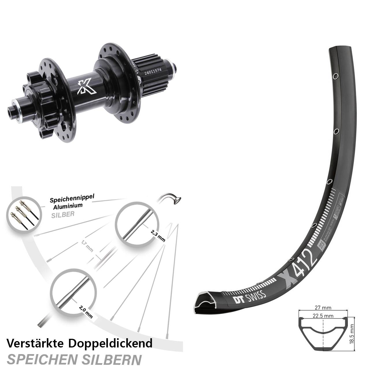 DT Swiss X 412 KX-M 29 Zoll Hinterrad 6-Loch für Schnellspanner Micro Spline