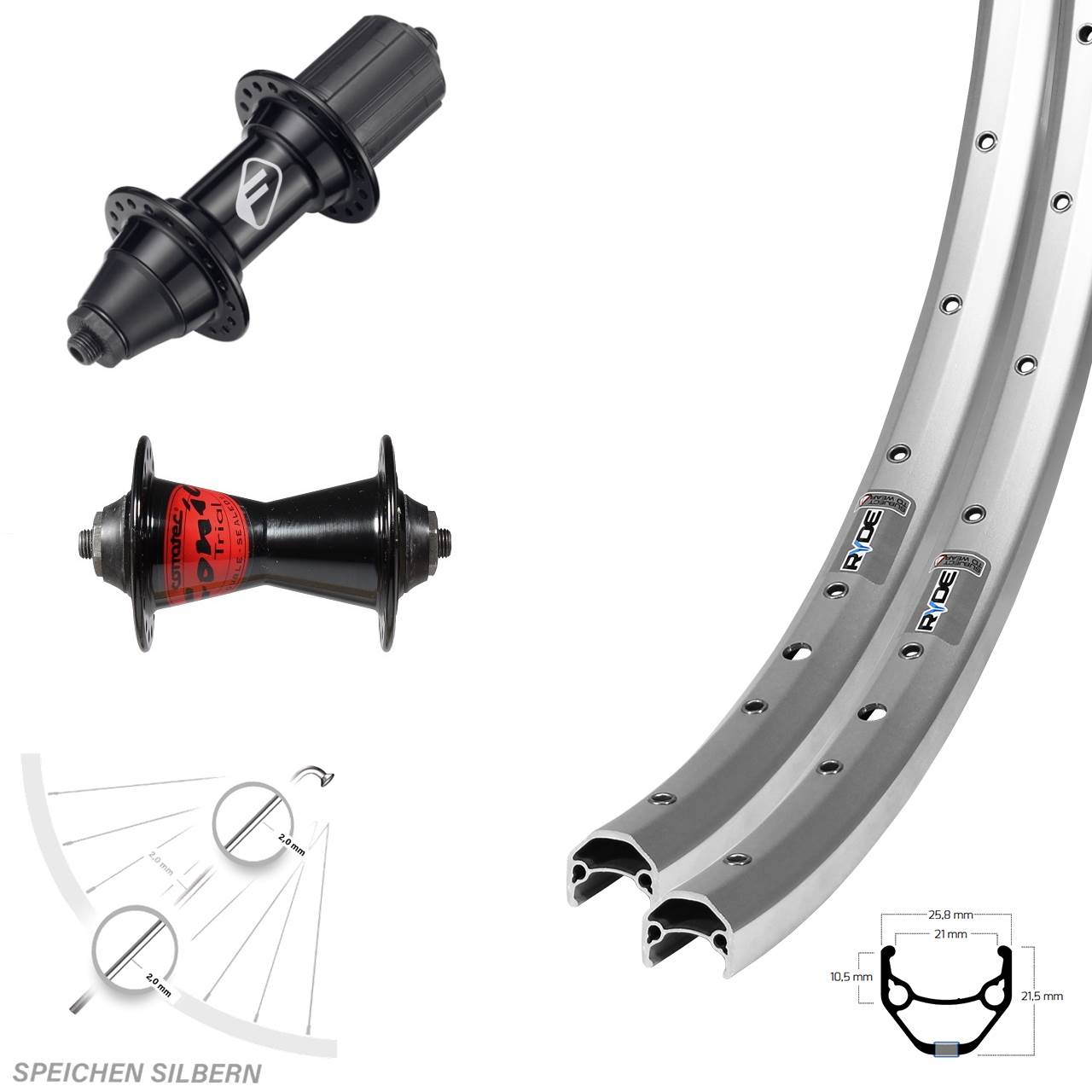 Ryde ZAC 421 Formula Conic Formula FM32 650B Laufradsatz für Schnellspanner 7 fach HG