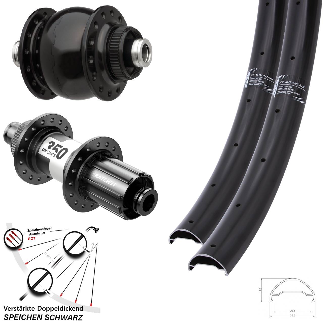 29 Zoll KX Mountain SON 28 DT Swiss 350 HG Centerlock Laufradsatz 12x100/142