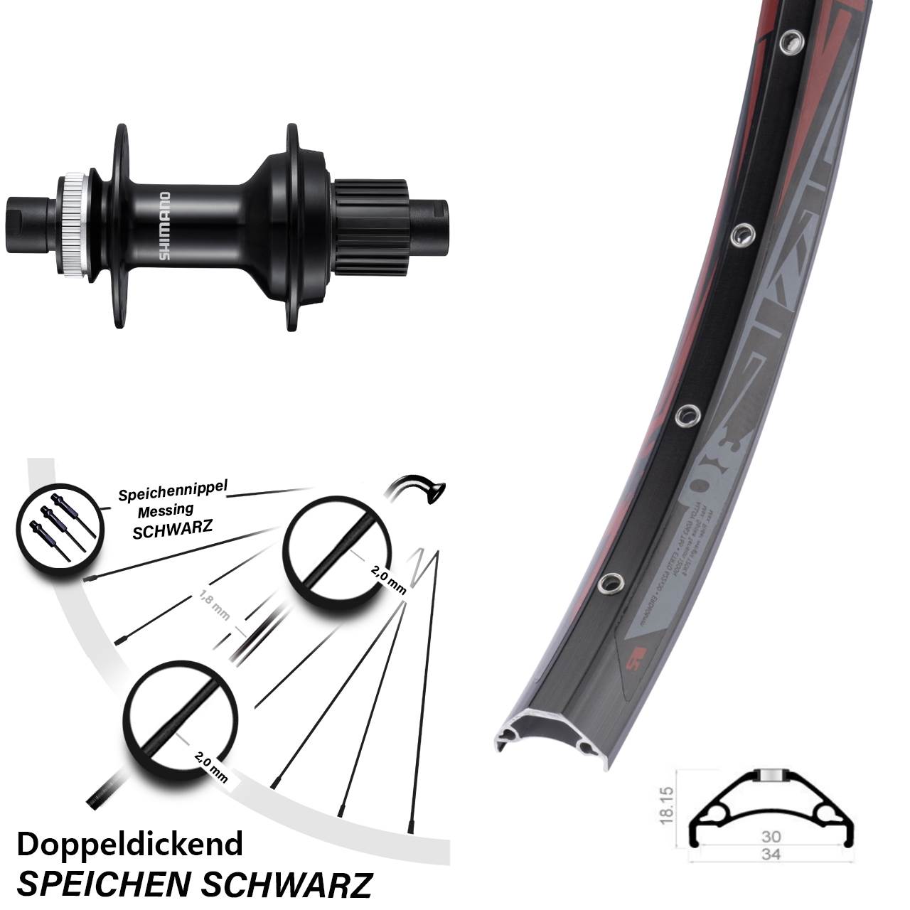 Rodi TRYP 30 Shimano FH-MT510B 29 Zoll Disc Laufrad 12x148 Micro Spline