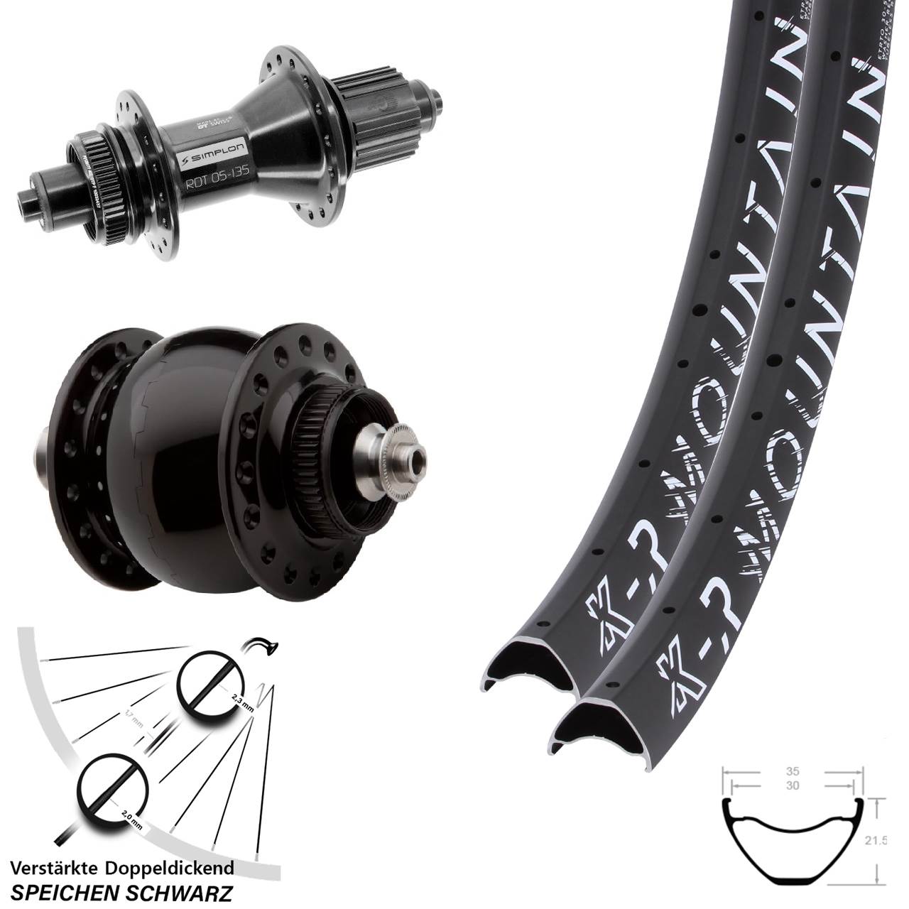 Laufradsatz Centerlock 29+ Zoll KX-R Mountain DT Swiss 370 Hybrid SONdelux Micro Spline QR