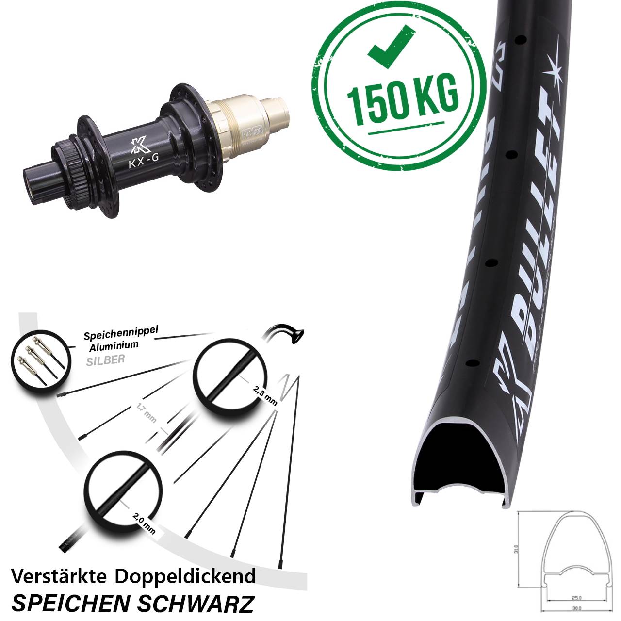 28 Zoll KX-G Bullet Centerlock Hinterrad 12x142 XDR