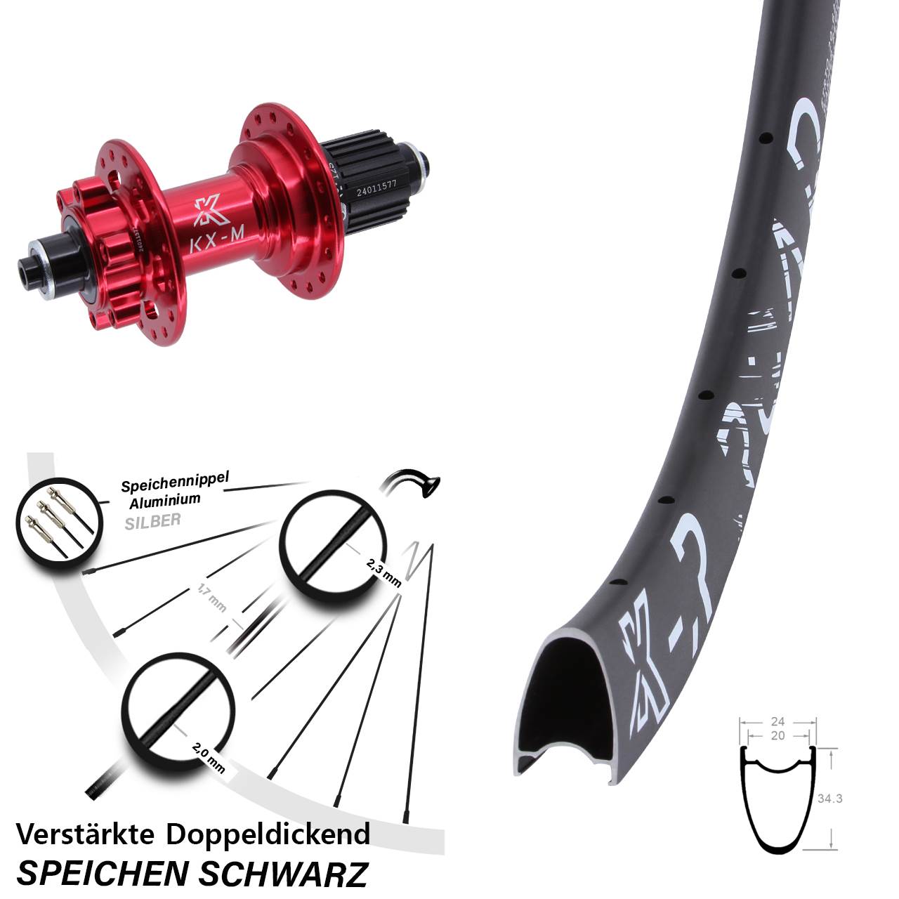 Disc Laufrad für Schnellspanner 28 Zoll KX-MR Road rot Shimano Micro Spline