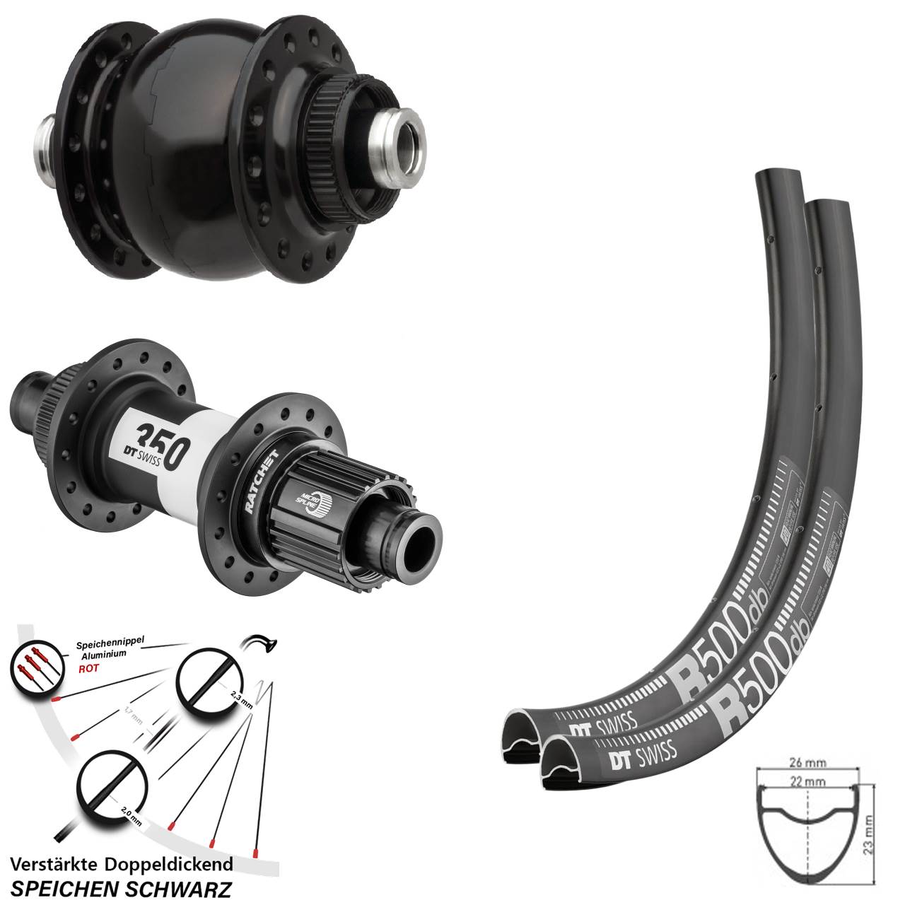 29 Zoll DT Swiss R500 350 SON 28 Micro Spline Centerlock Laufradsatz 12x100/142