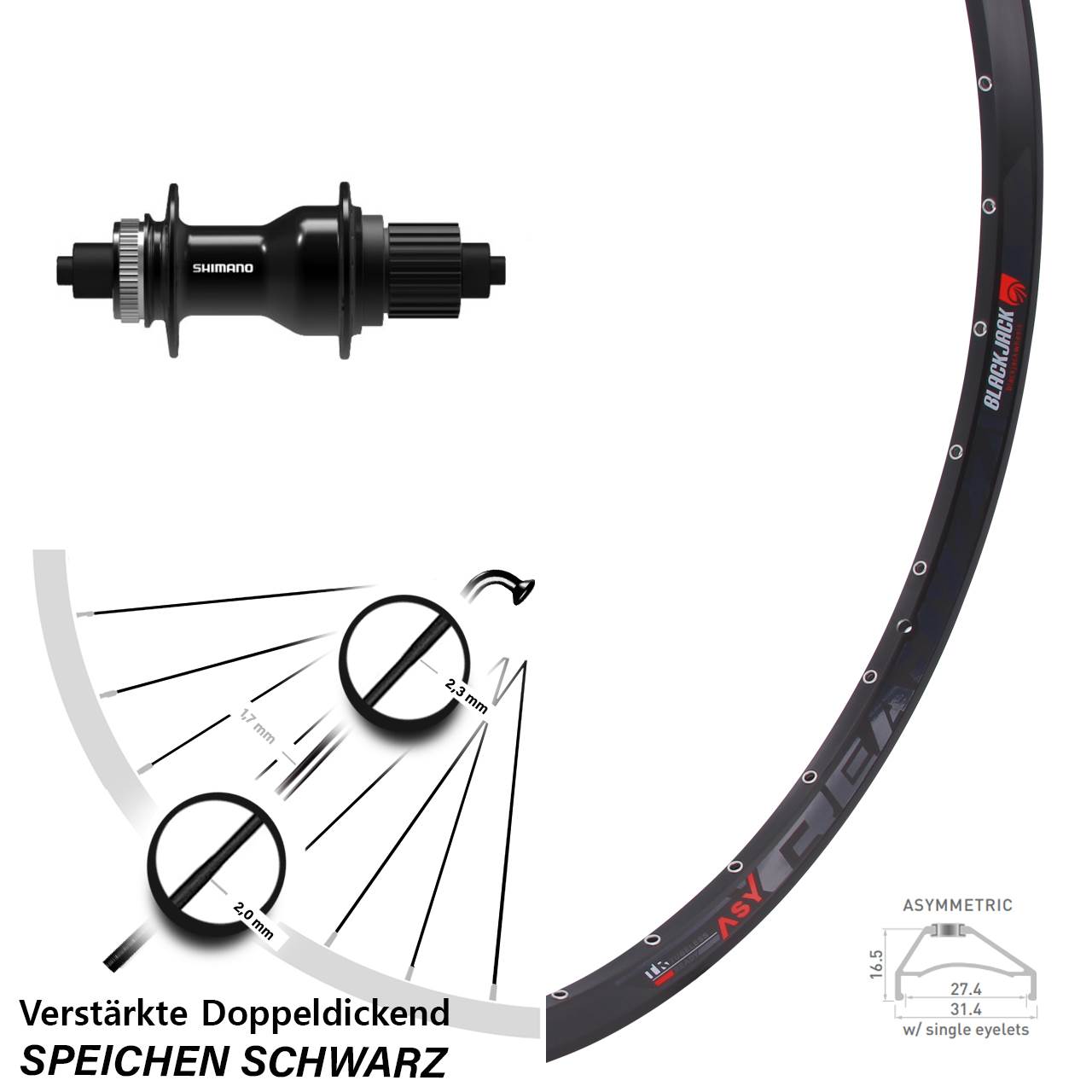 27,5 Zoll Rodi Ready 27 Shimano FH-QC500 Disc Hinterrad QR Micro Spline
