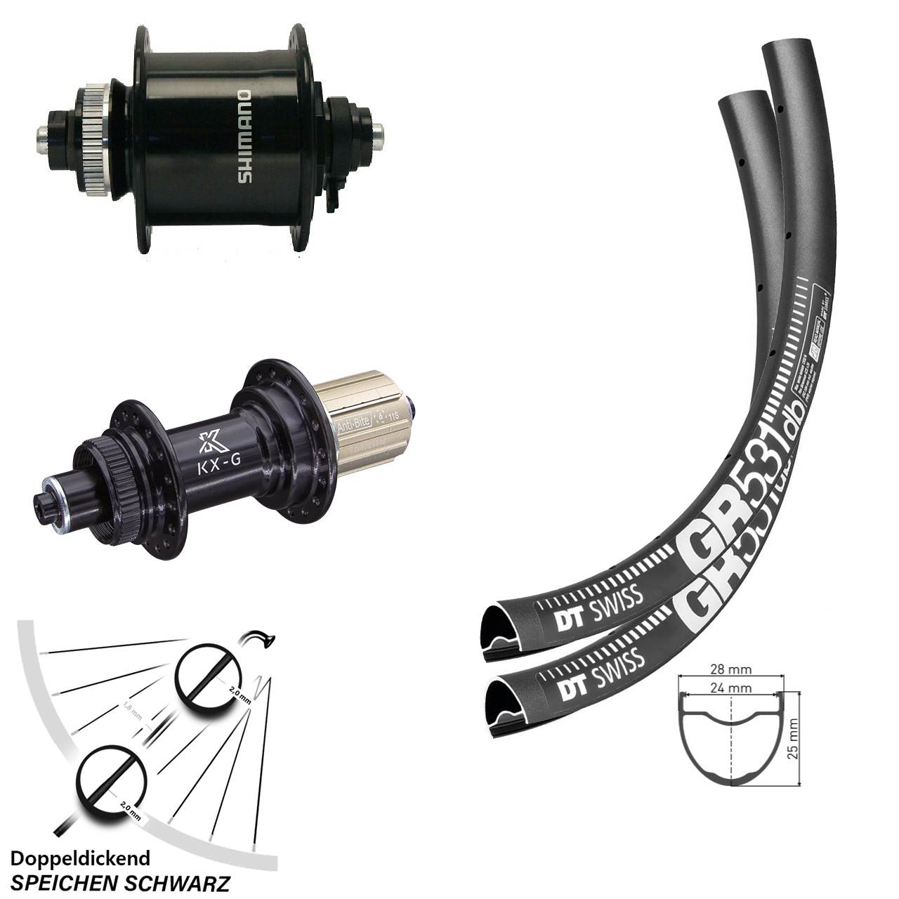 Centerlock Laufradsatz 28 Zoll DT Swiss GR 531 KX-G Shimano DH-UR700-3D 8-12 fach HG QR