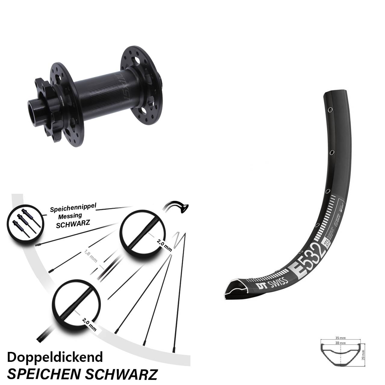 Vorderrad 6-Loch 27,5 Zoll DT Swiss E 532 Bear Pawls 15x110 Boost