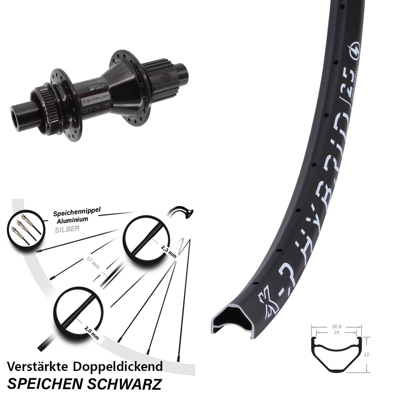 KX-R Hybrid 25 DT Swiss 370 29 Zoll Centerlock Hinterrad 12x142 Micro Spline