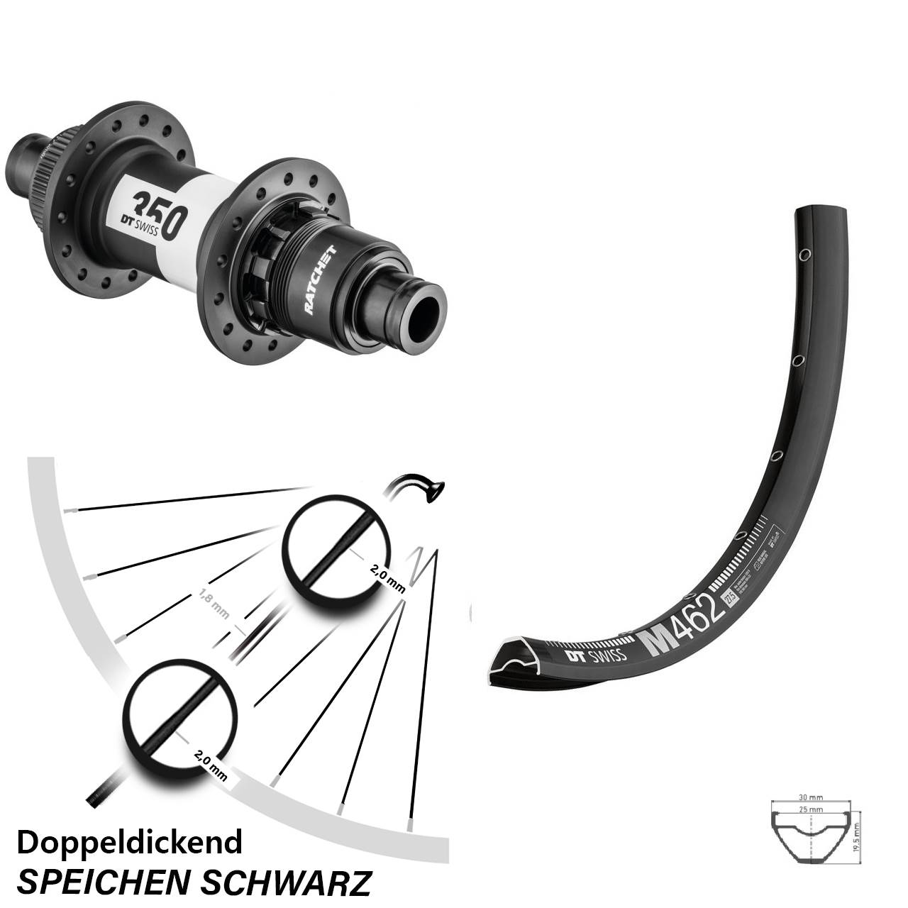 DT Swiss M462-350 27,5 Zoll Centerlock Hinterrad 12x142 XD