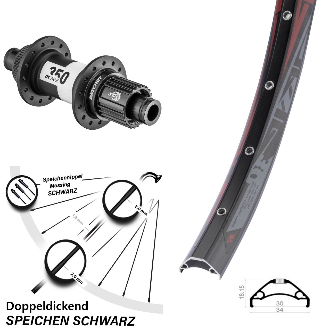 Rodi TRYP 30 DT Swiss 350 29 Zoll Hinterrad Centerlock 12x142 Shimano Micro Spline