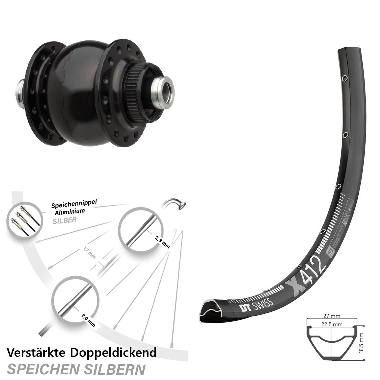 28-29 Zoll DT Swiss X412 SONdelux Dynamo-Vorderrad Centerlock 12x100