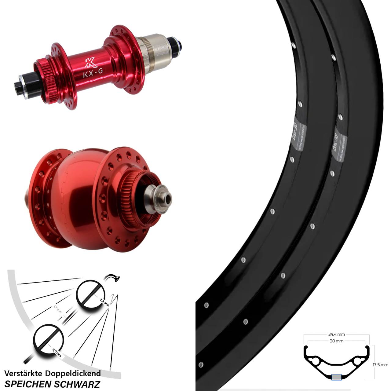 29 Zoll Ryde Disc 30 KX-G rot SONdelux Laufradsatz Centerlock QR XDR
