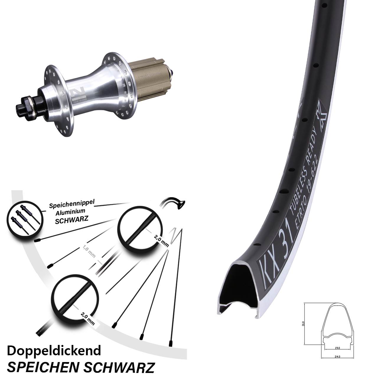 Hinterrad 28 Zoll KX 31 Novatec F162SB Campa 8-12 fach QR