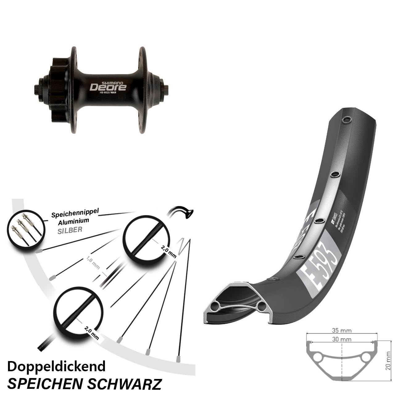 Disc Laufrad für Schnellspanner 650B DT Swiss E 593 Shimano Deore