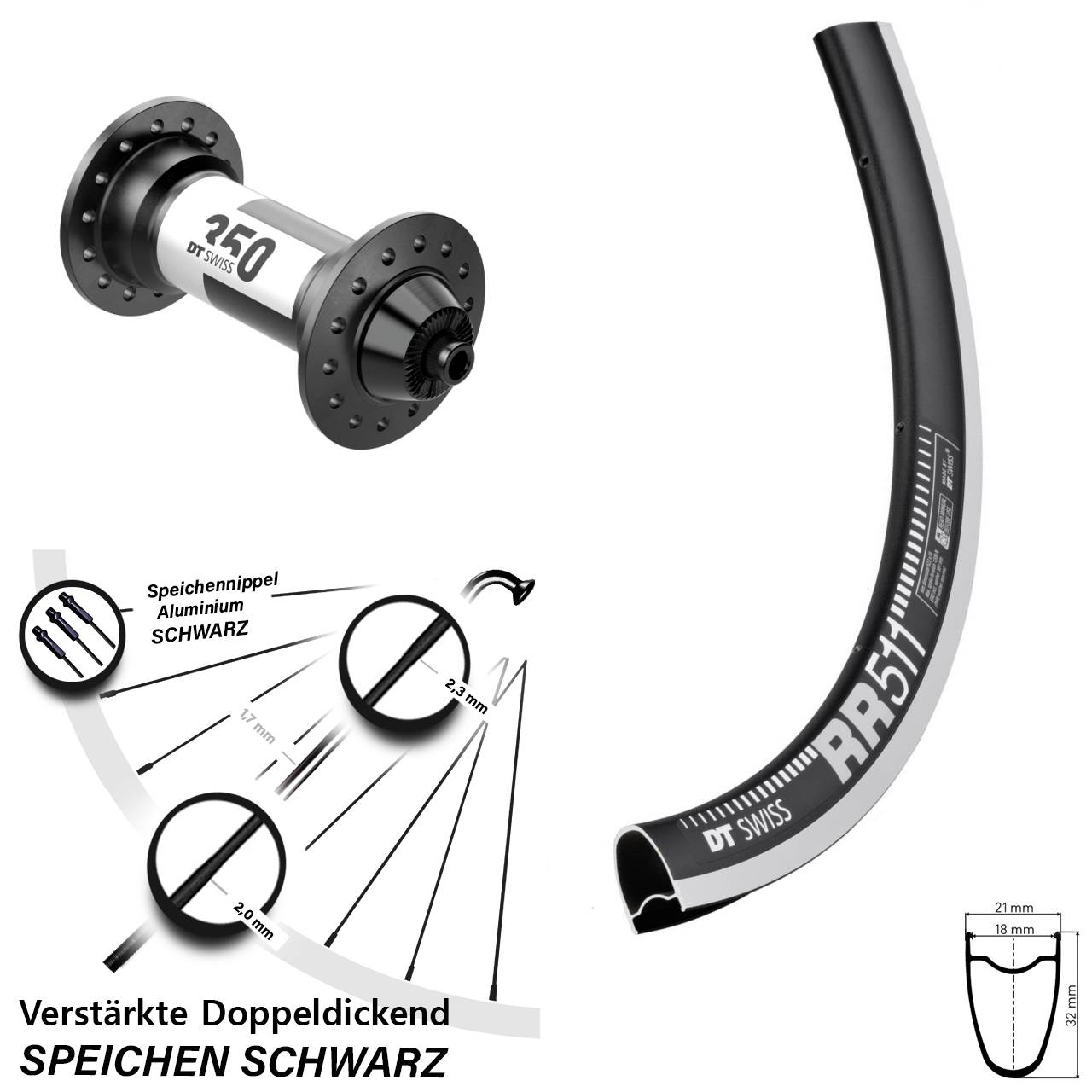 28 Zoll Vorderrad DT Swiss RR511-350 Rennrad Radial