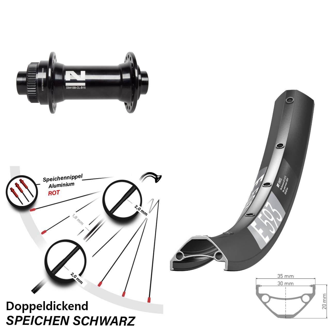 Disc Vorderrad 650B DT Swiss E 593 Novatec D041 15x110 Boost