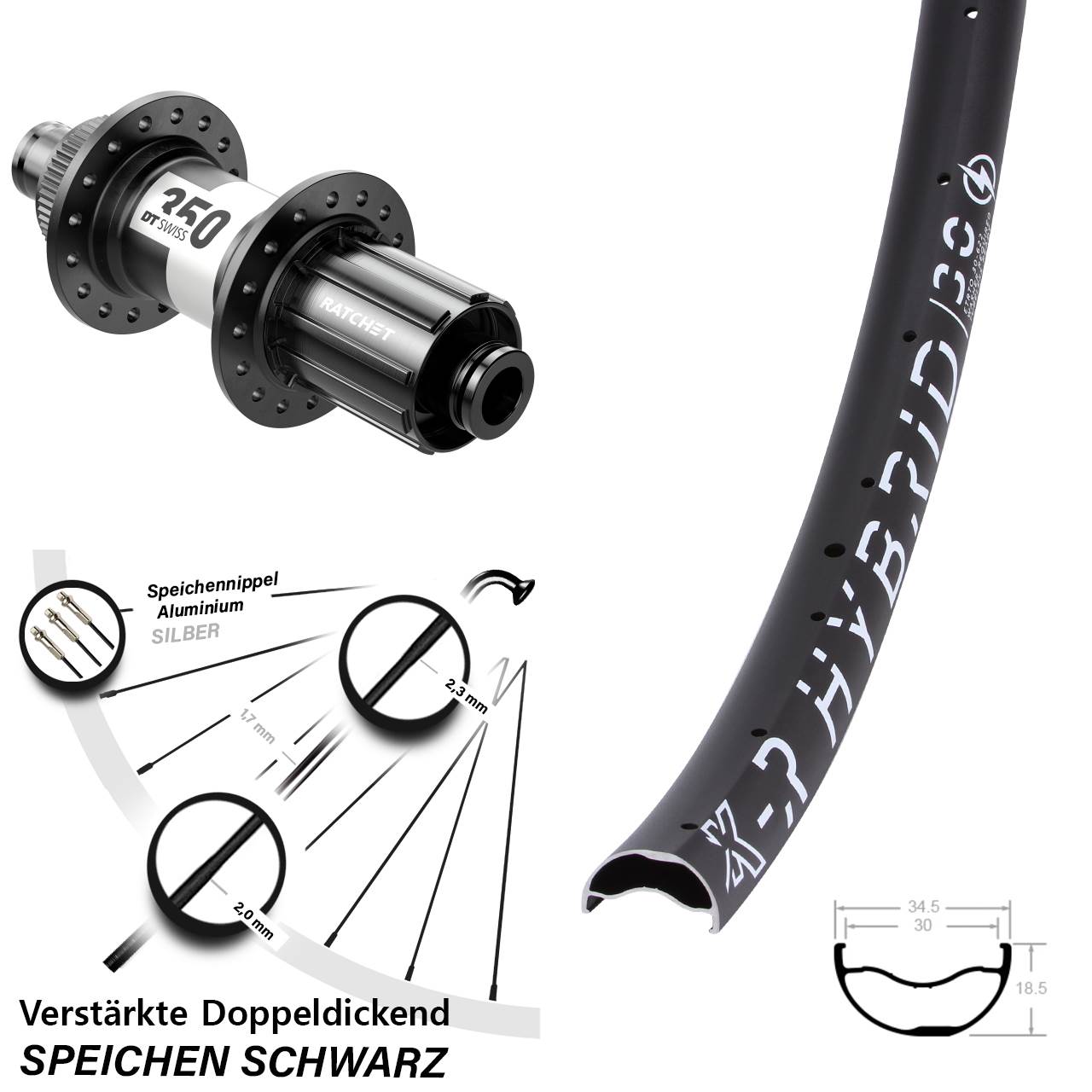 Hinterrad Centerlock 29 Zoll KX-R Hybrid 30 DT Swiss 350 8-11 fach HG 12x142
