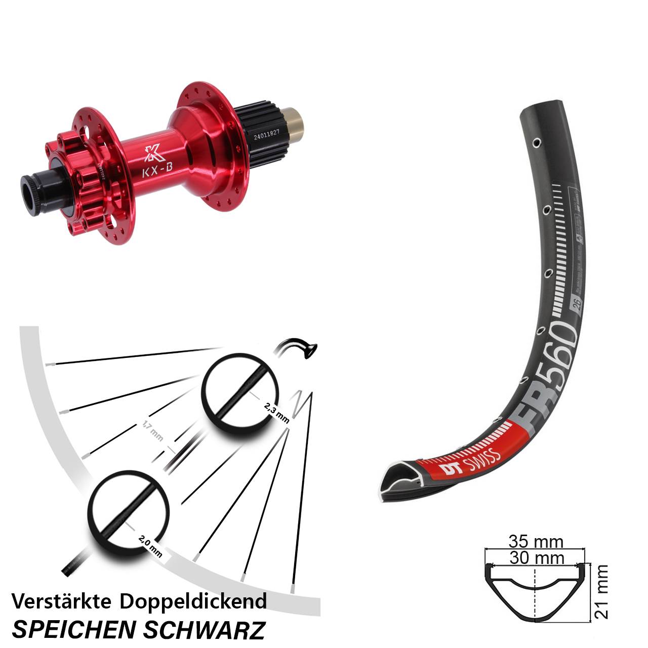 DT Swiss FR 560 KX-B rot 26 Zoll Disc Laufrad 12x148 Boost Shimano Micro Spline