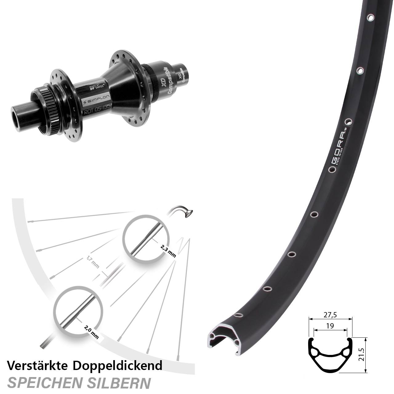 29 Zoll Gora 19 DT Swiss 370 Hinterrad Centerlock 12x142 SRAM XD