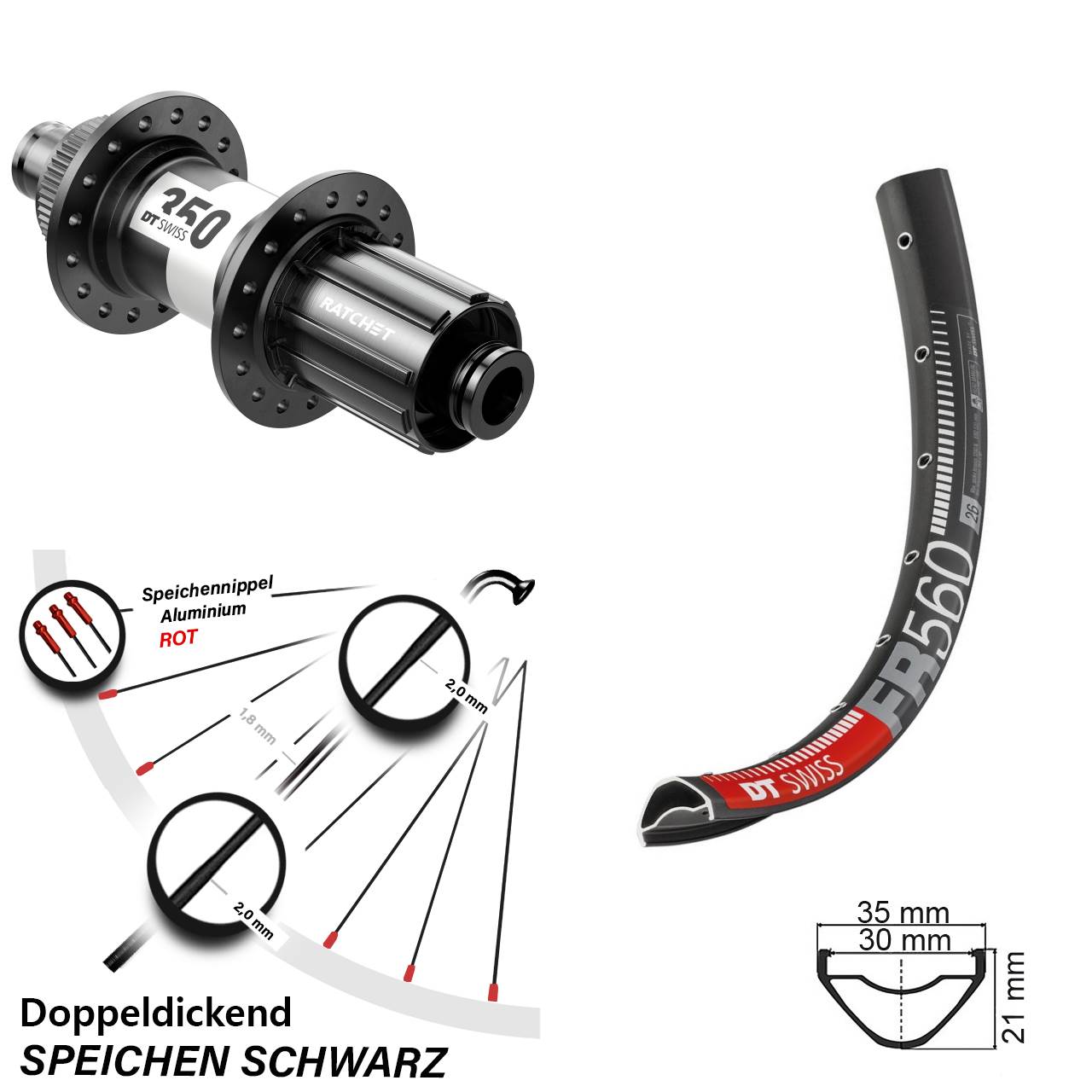 26 Zoll DT Swiss FR560-350 Hinterrad Centerlock 12x142 8-11 fach HG