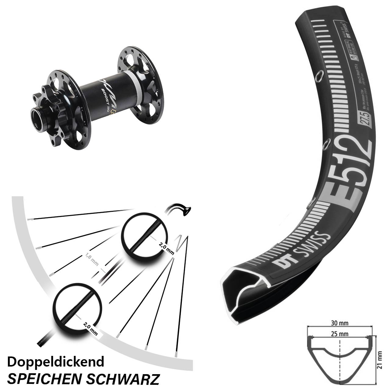 DT Swiss E512 Miche XMH 550 29 Zoll 6-Loch Vorderrad 15x110 Boost
