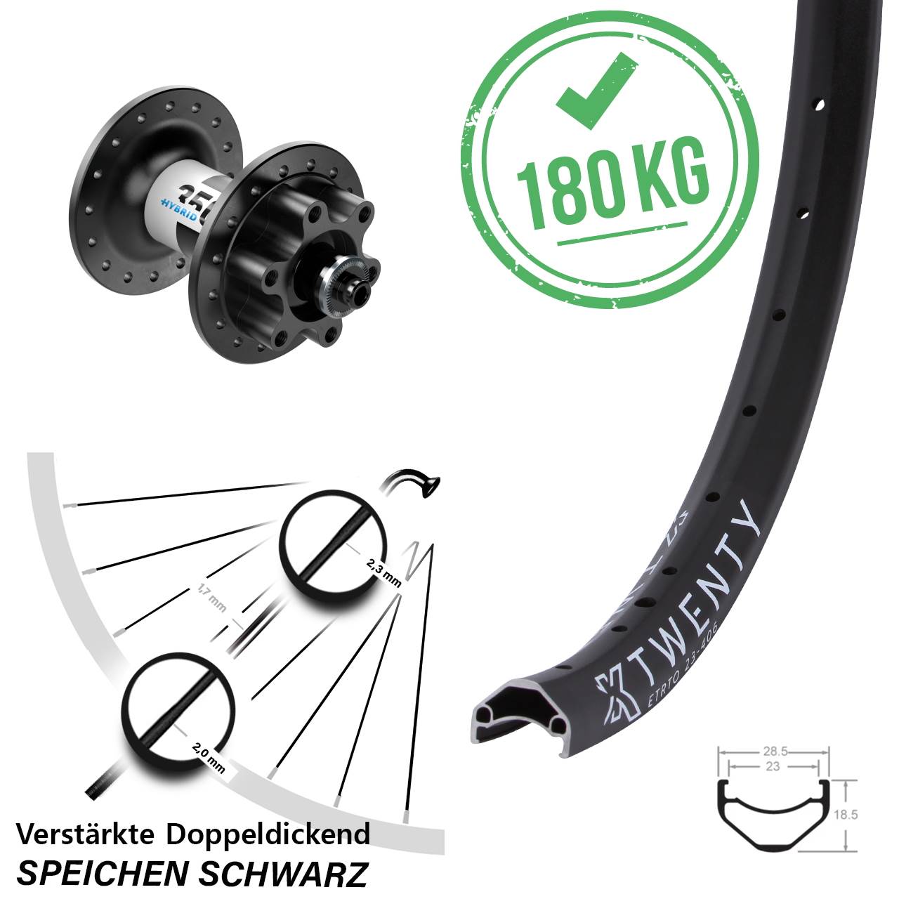 6-Loch Vorderrad QR 20 Zoll KX Twenty DT Swiss 350 Hybrid