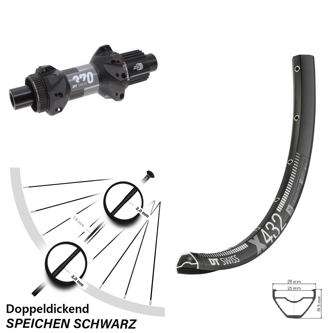 DT Swiss X 432-370 29 Zoll Hinterrad Centerlock 12x148 Shimano Micro Spline