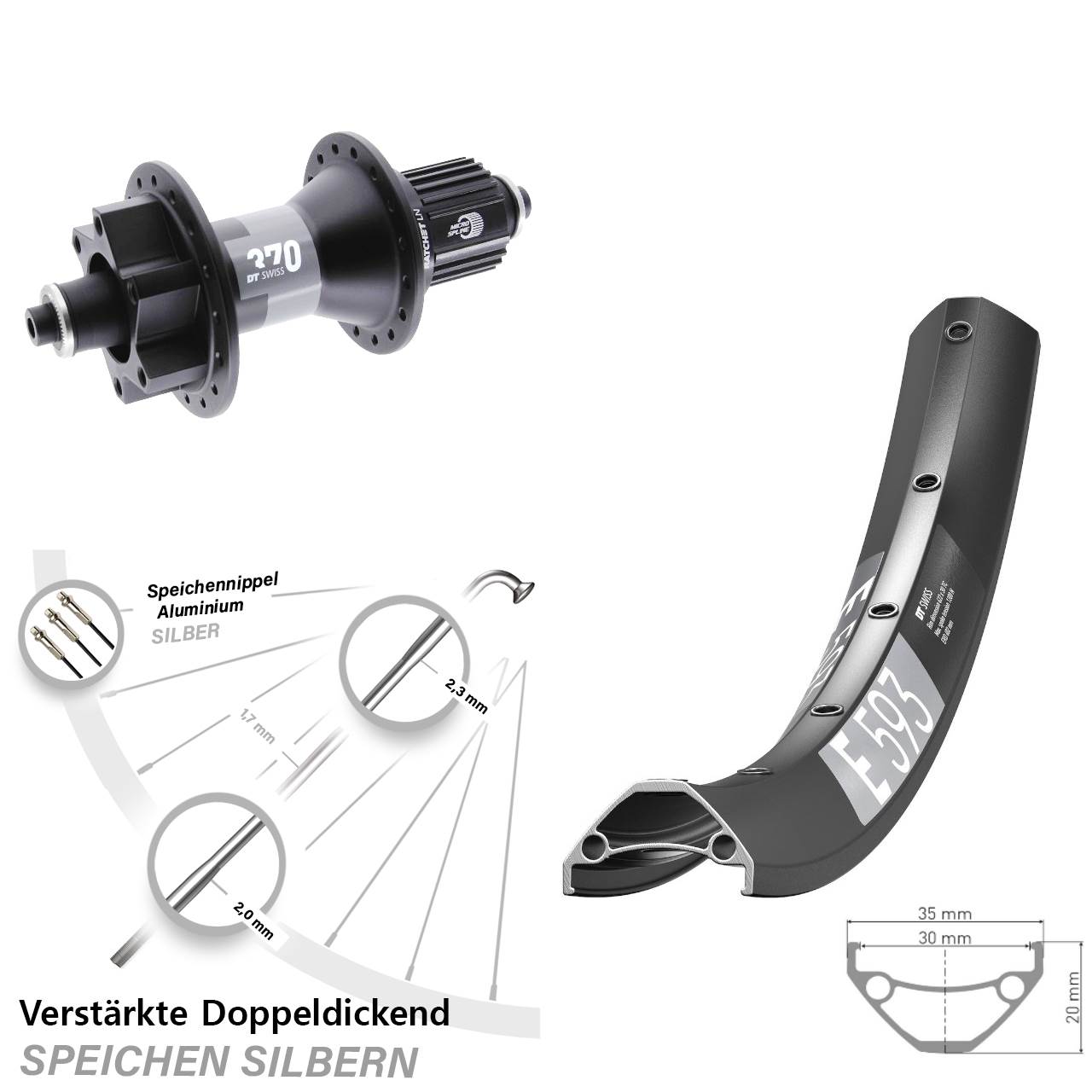 Disc Laufrad 29 Zoll DT Swiss E593-370 Micro Spline für Schnellspanner