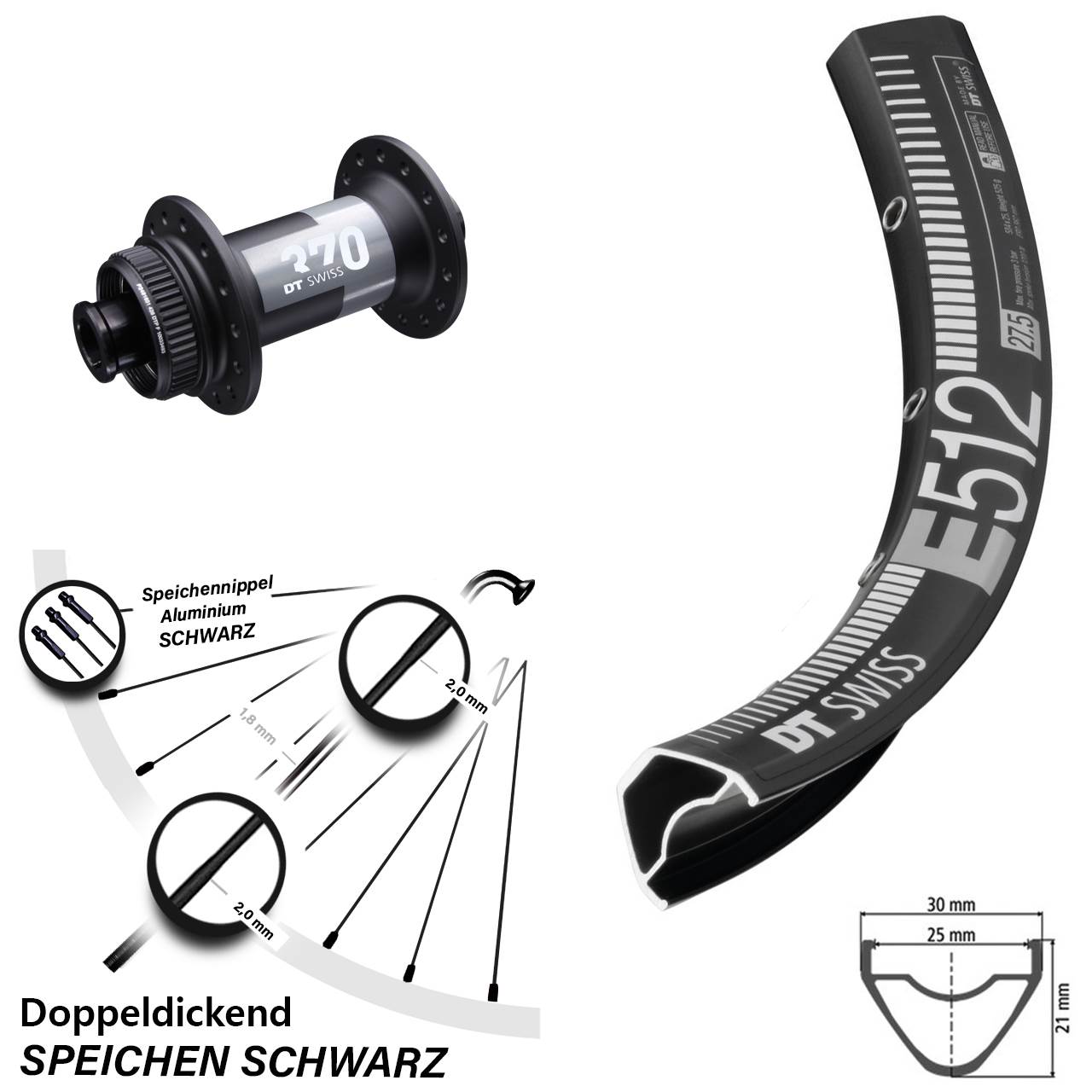 29 Zoll DT Swiss E 512-370 Vorderrad Centerlock 15x100