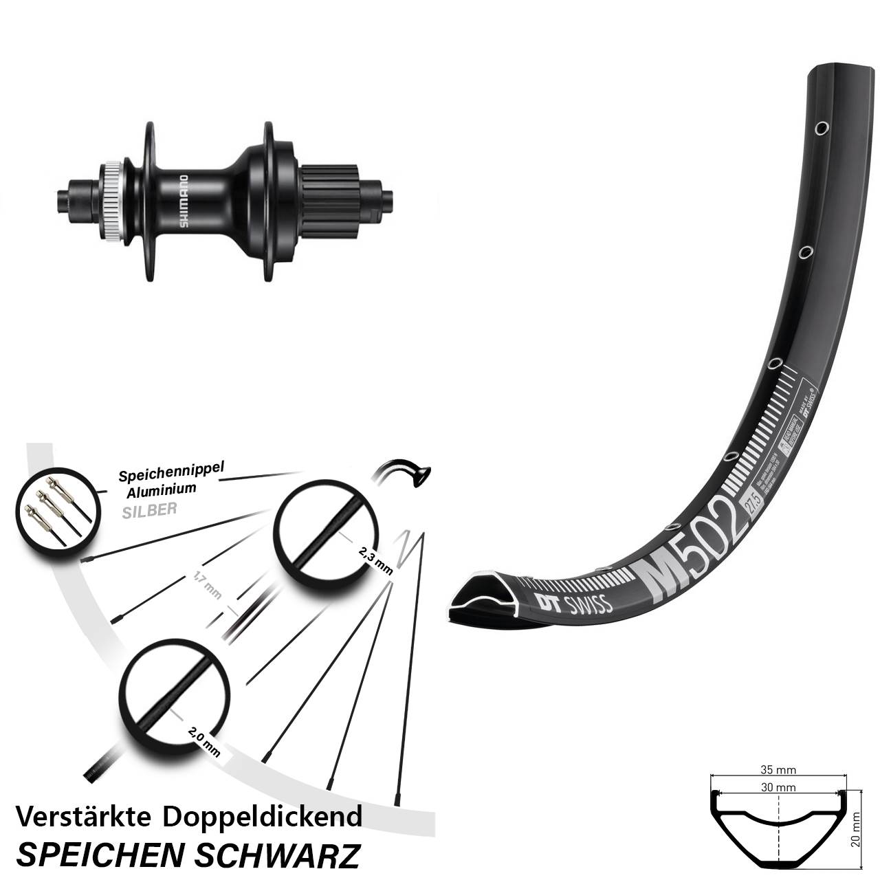 29 Zoll DT Swiss M502 Shimano MT500 Disc Laufrad für Schnellspanner Micro Spline