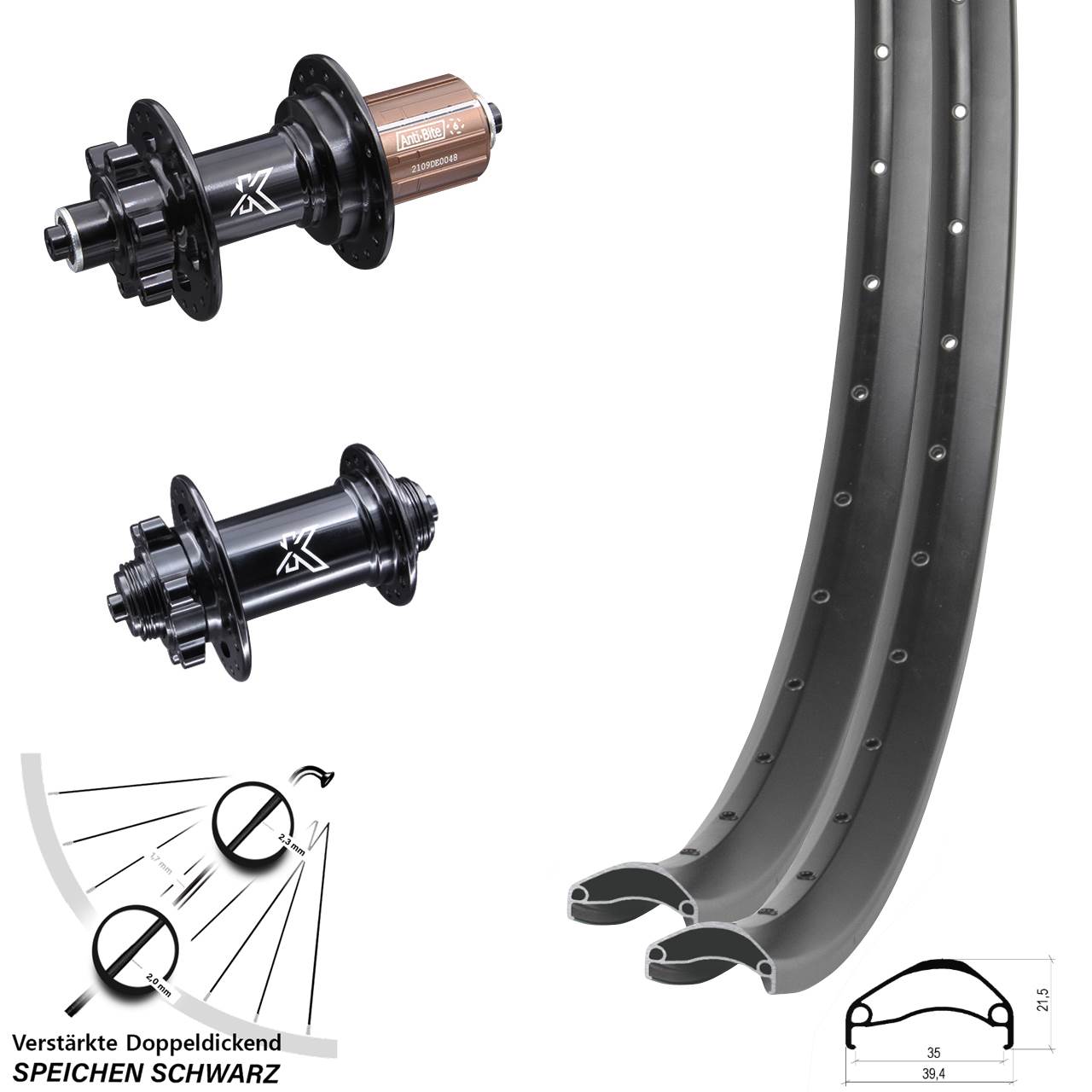 Ambrosio E35 KX-M 29 Zoll Laufradsatz 6-Loch für Schnellspanner 8-12 fach