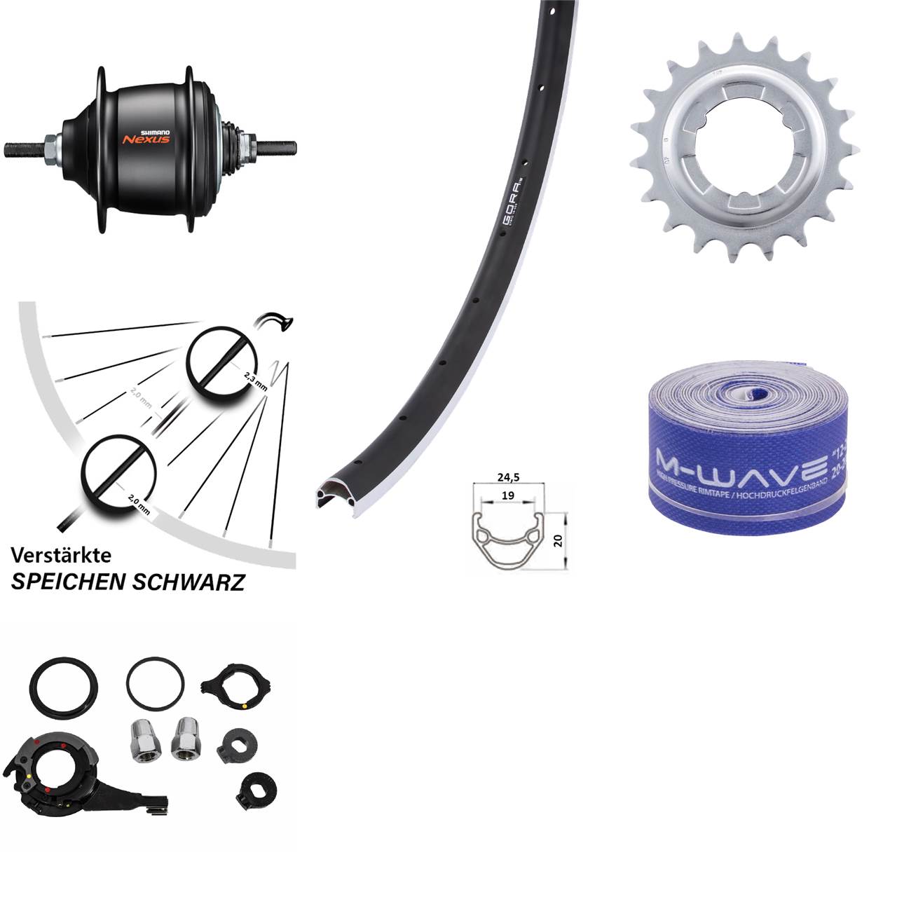 26 Zoll Hinterrad Shimano Nexus 8 Gang Freilauf Gora 19 schwarz