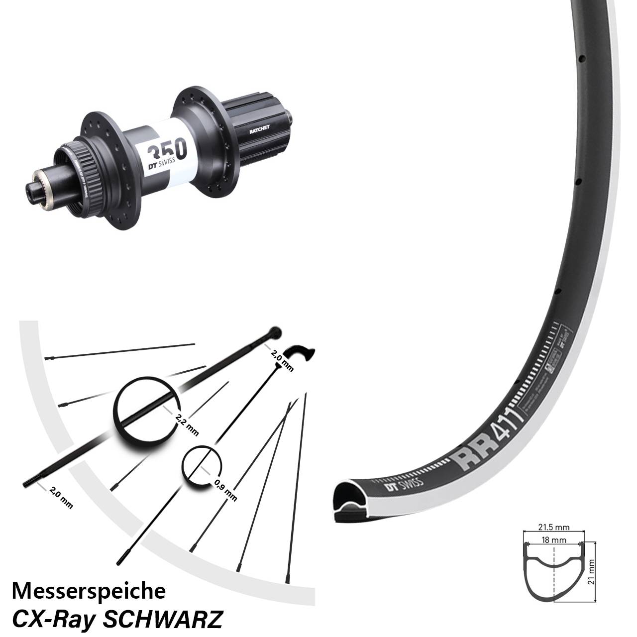 Hinterrad 28 Zoll DT Swiss RR411OS CNC 350 5x135 Centerlock CX-Ray 8-11 fach