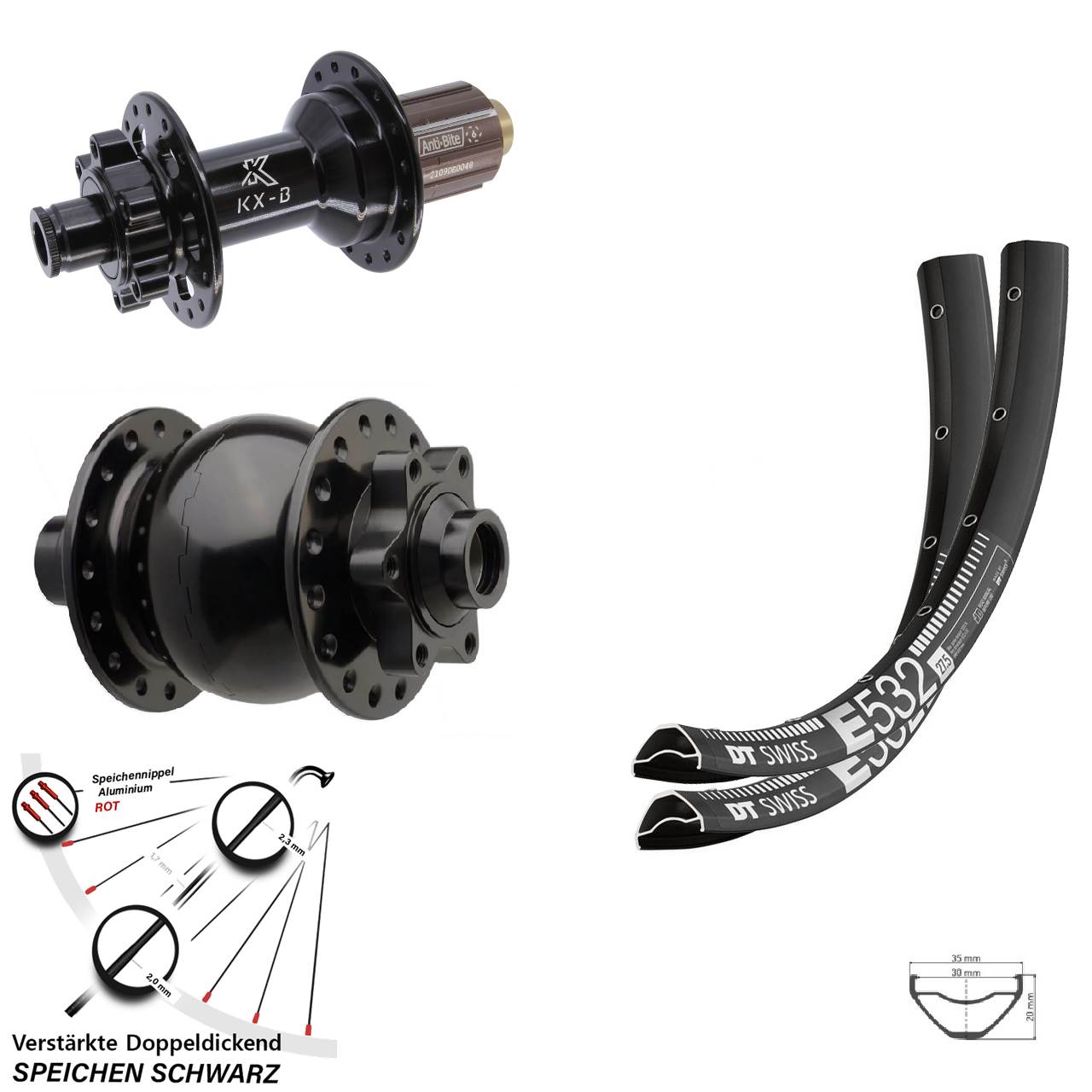 6-Loch Laufradsatz 29 Zoll DT Swiss E 532 KX-B SON 28 8-11 fach 15x110 12x148 Boost
