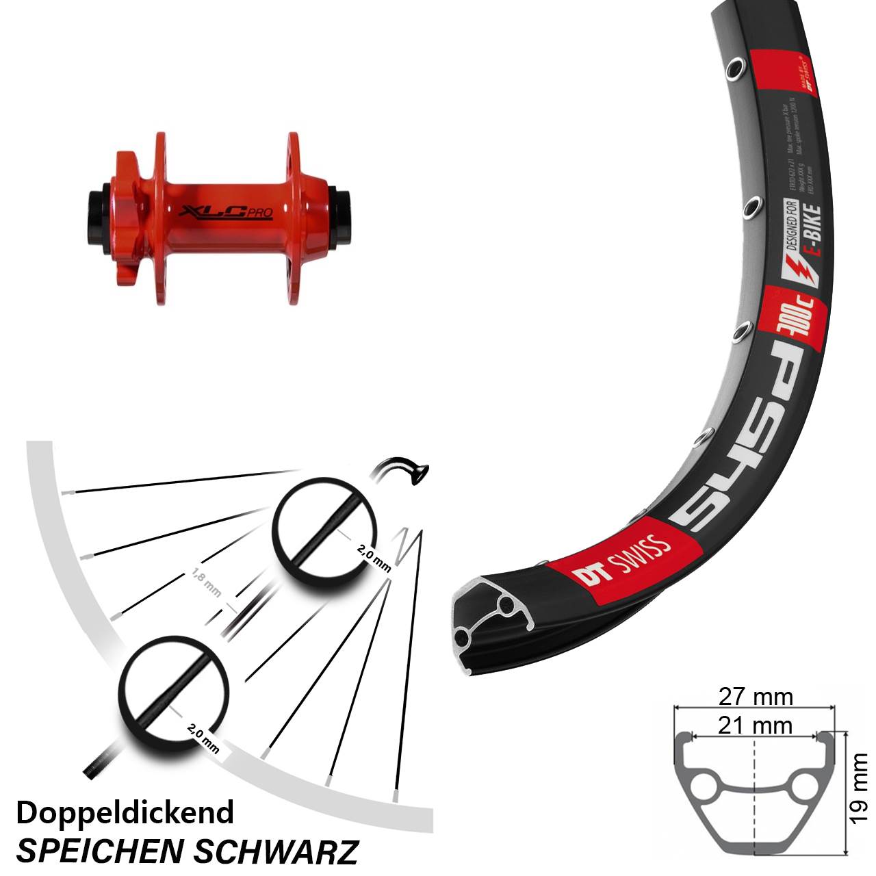 26 Zoll DT Swiss 545d XLC Pro rot Disc Laufrad 15x100