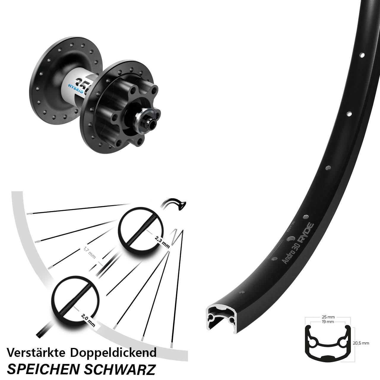 6-Loch Vorderrad für Schnellspanner 28 Zoll Ryde Andra 30 Disc DT Swiss Hybrid 350