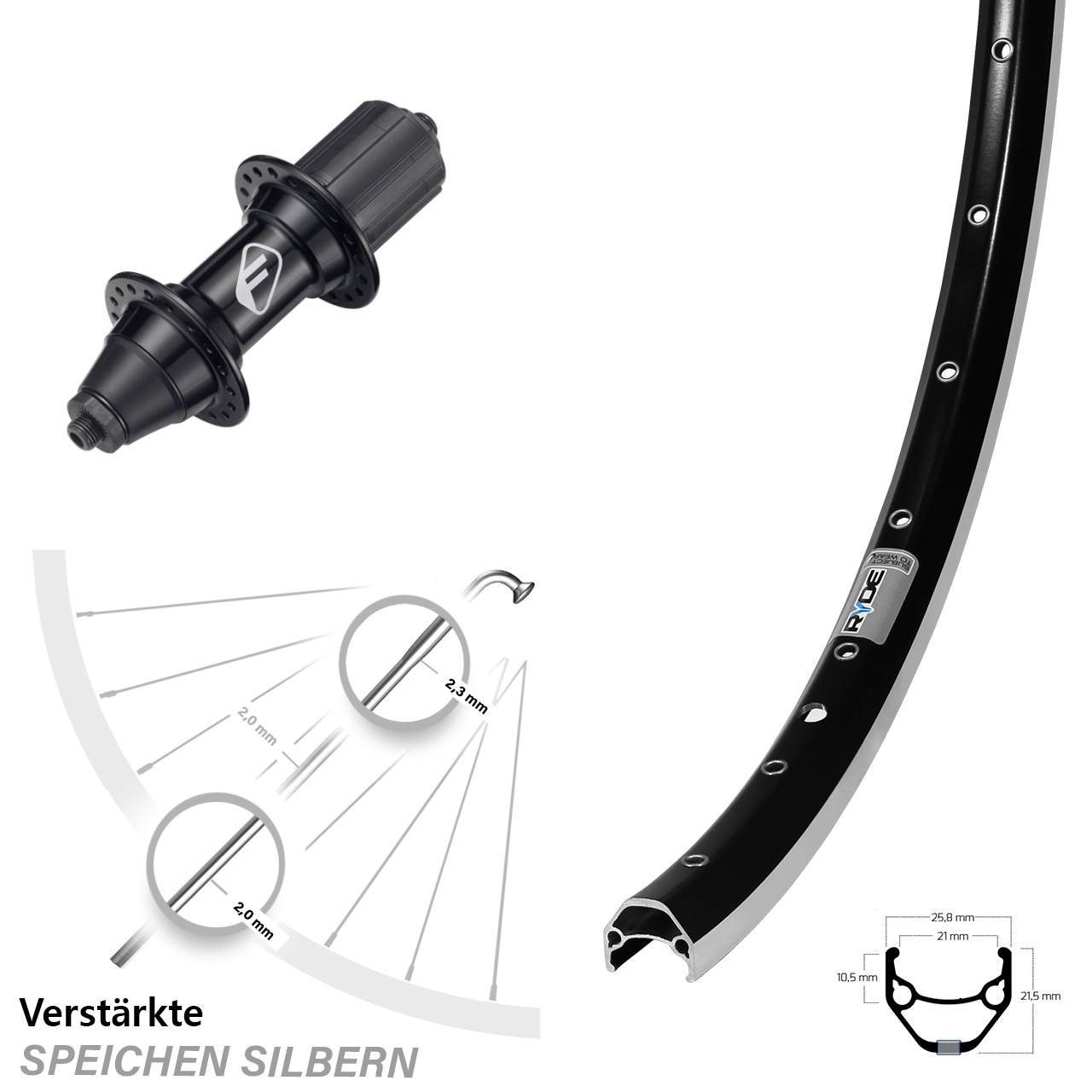 27,5 Zoll Laufrad Ryde ZAC 421 Formula FM32-7 5x135 7 fach