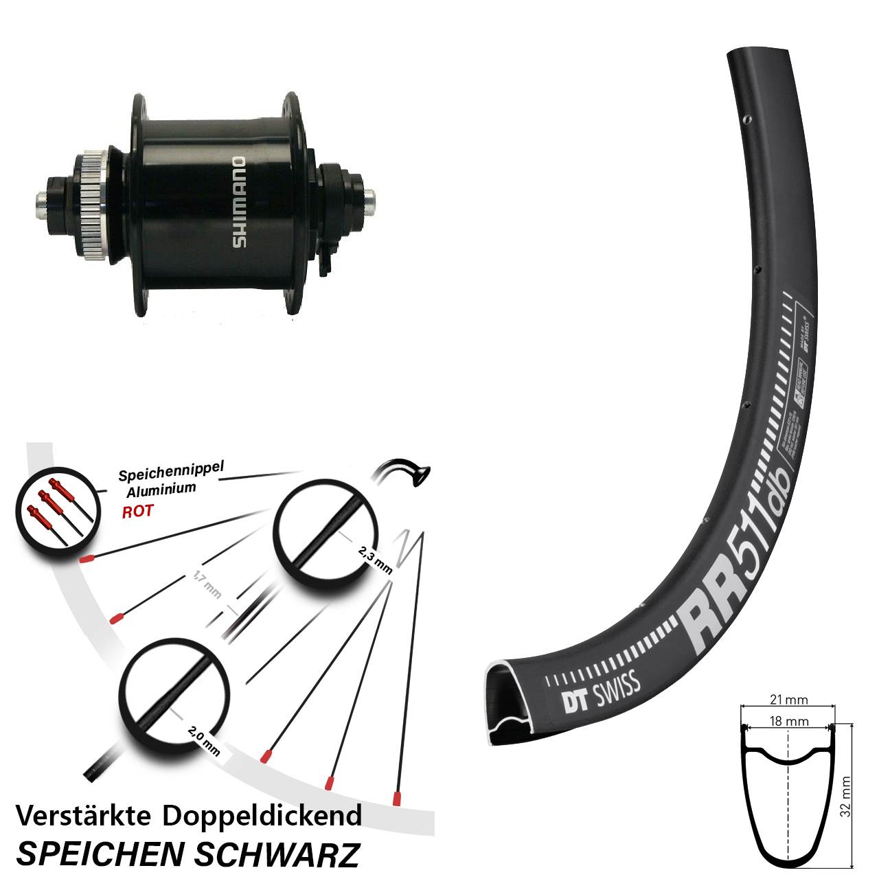 Vorderrad Centerlock 28 Zoll DT Swiss RR511 Shimano DH-UR700 Schnellspanner