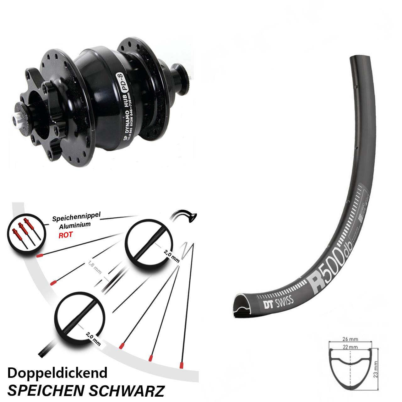 DT Swiss R500 Vorderrad Shutter PD-8 Disc 28 Zoll 5x100