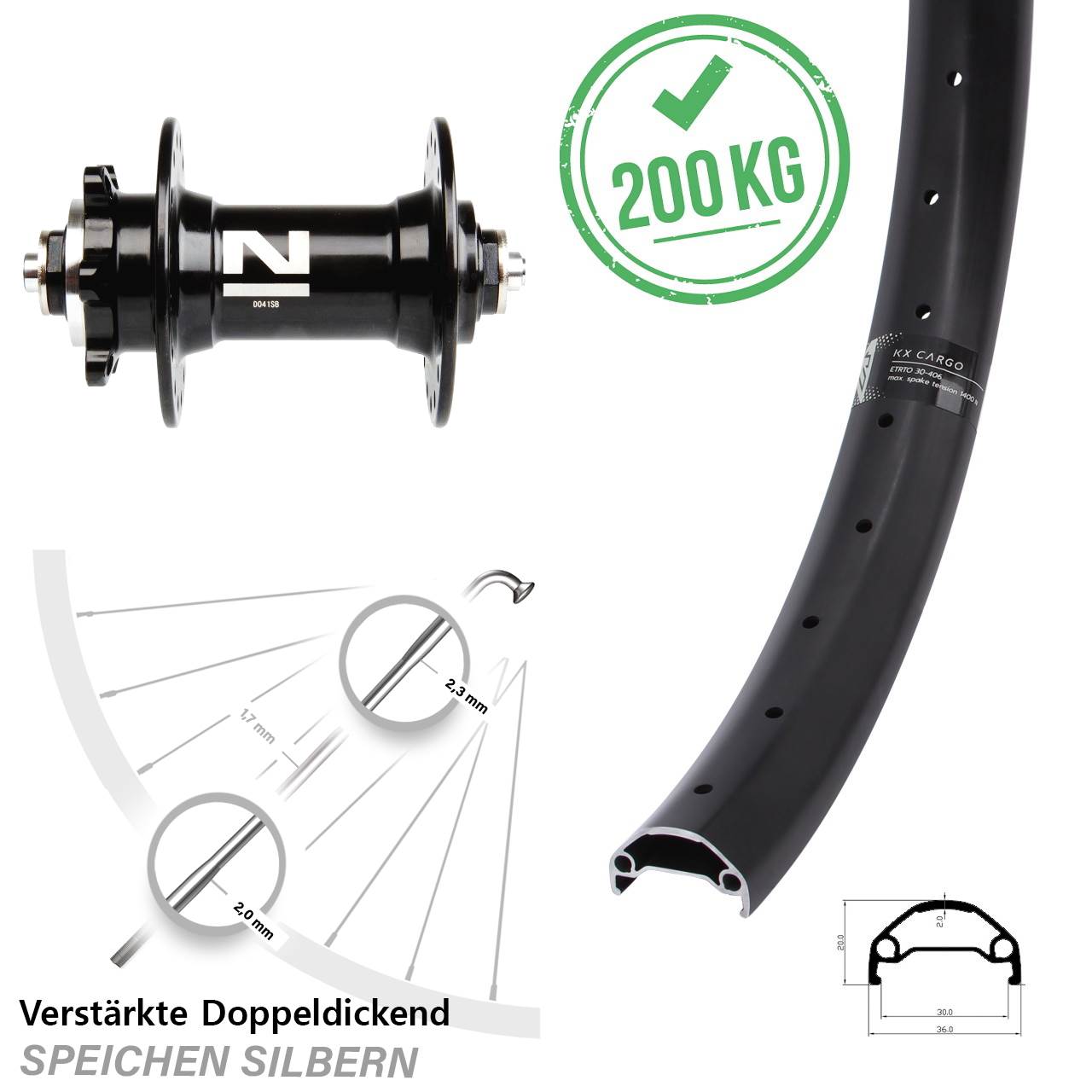 6-Loch 29 Zoll Vorderrad QR KX Cargo Novatec D041