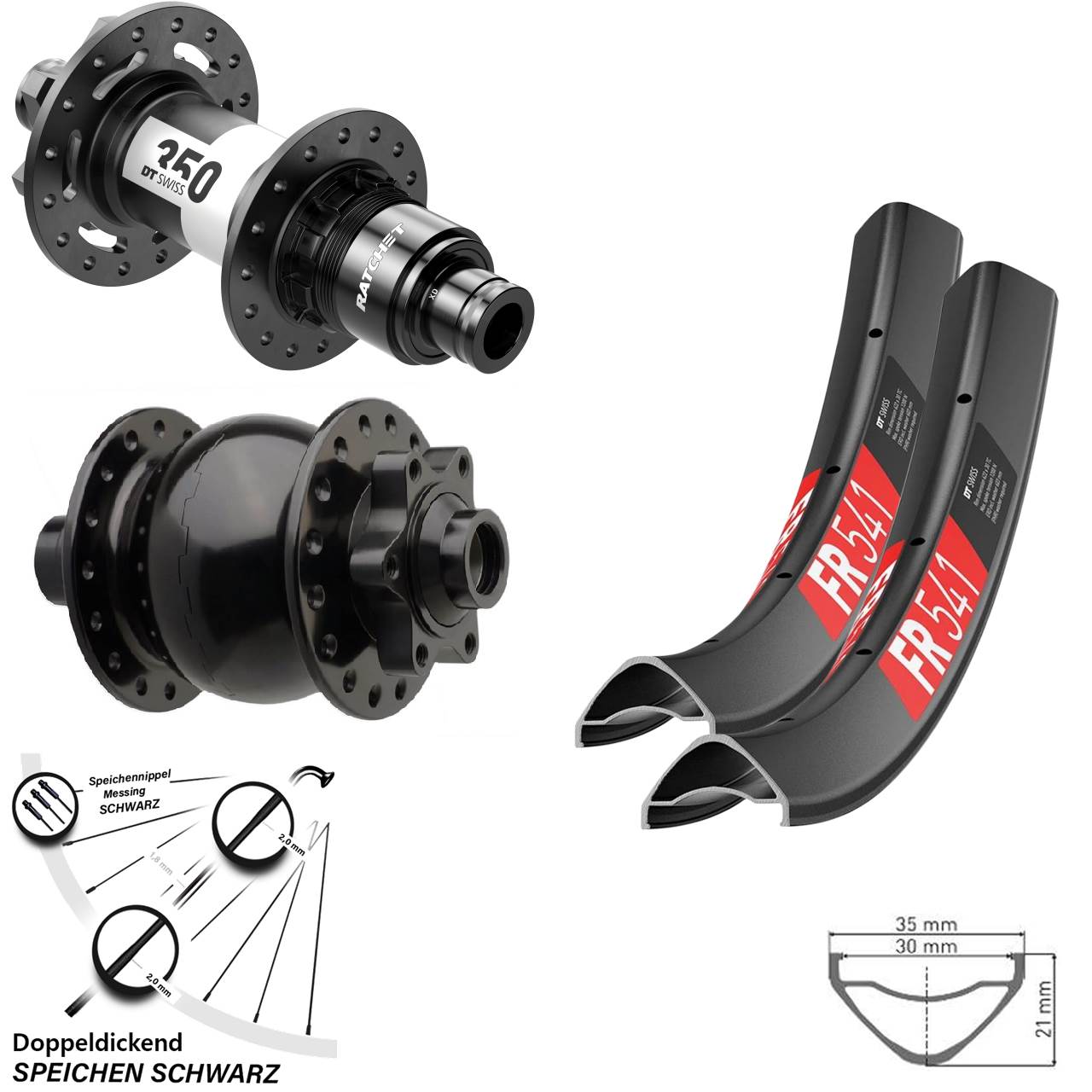 Dynamo Laufradsatz 29 Zoll SON 28-15 schwarz 350 DT Swiss FR 541 Boost 6-loch Sram XD
