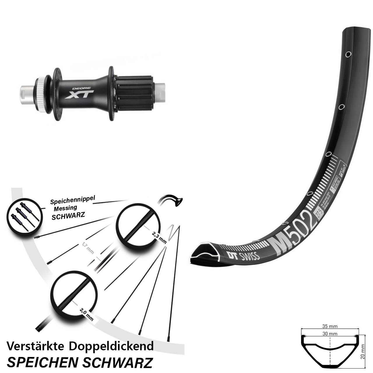 DT Swiss M 502 Shimano XT FH-M788 27,5 Zoll Centerlock Hinterrad 12x142 8-11 fach HG