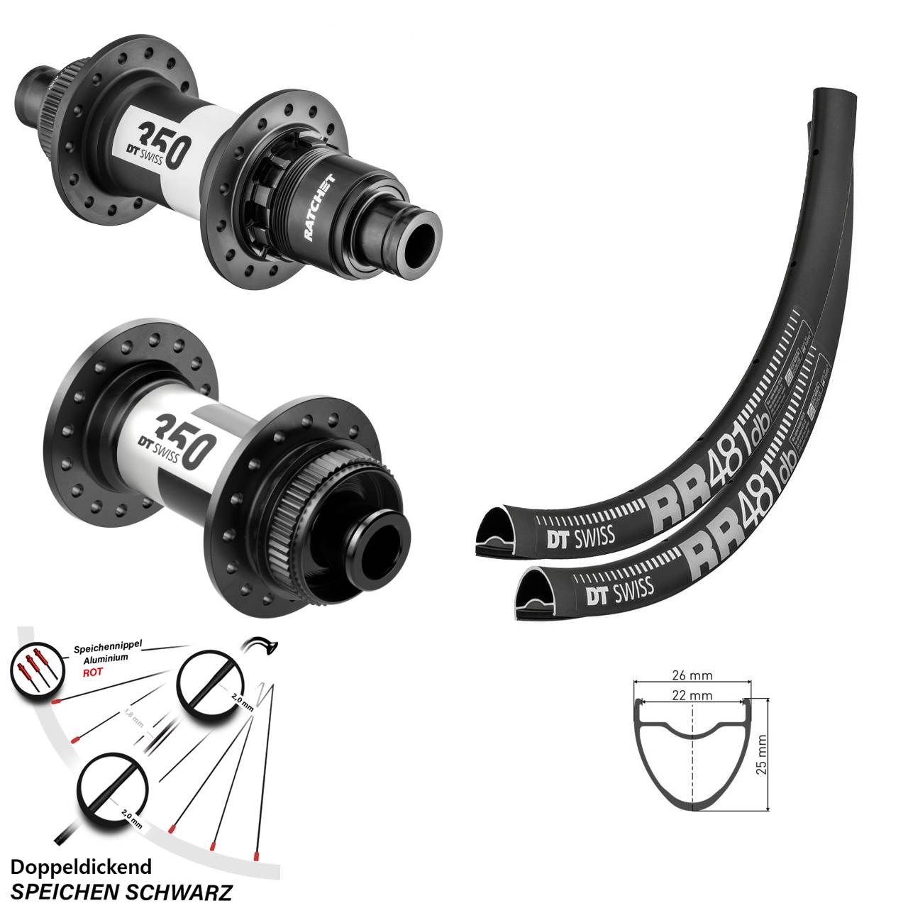 DT Swiss RR481-350 Road 28 Zoll Centerlock Laufradsatz 12x100/142 SRAM XDR