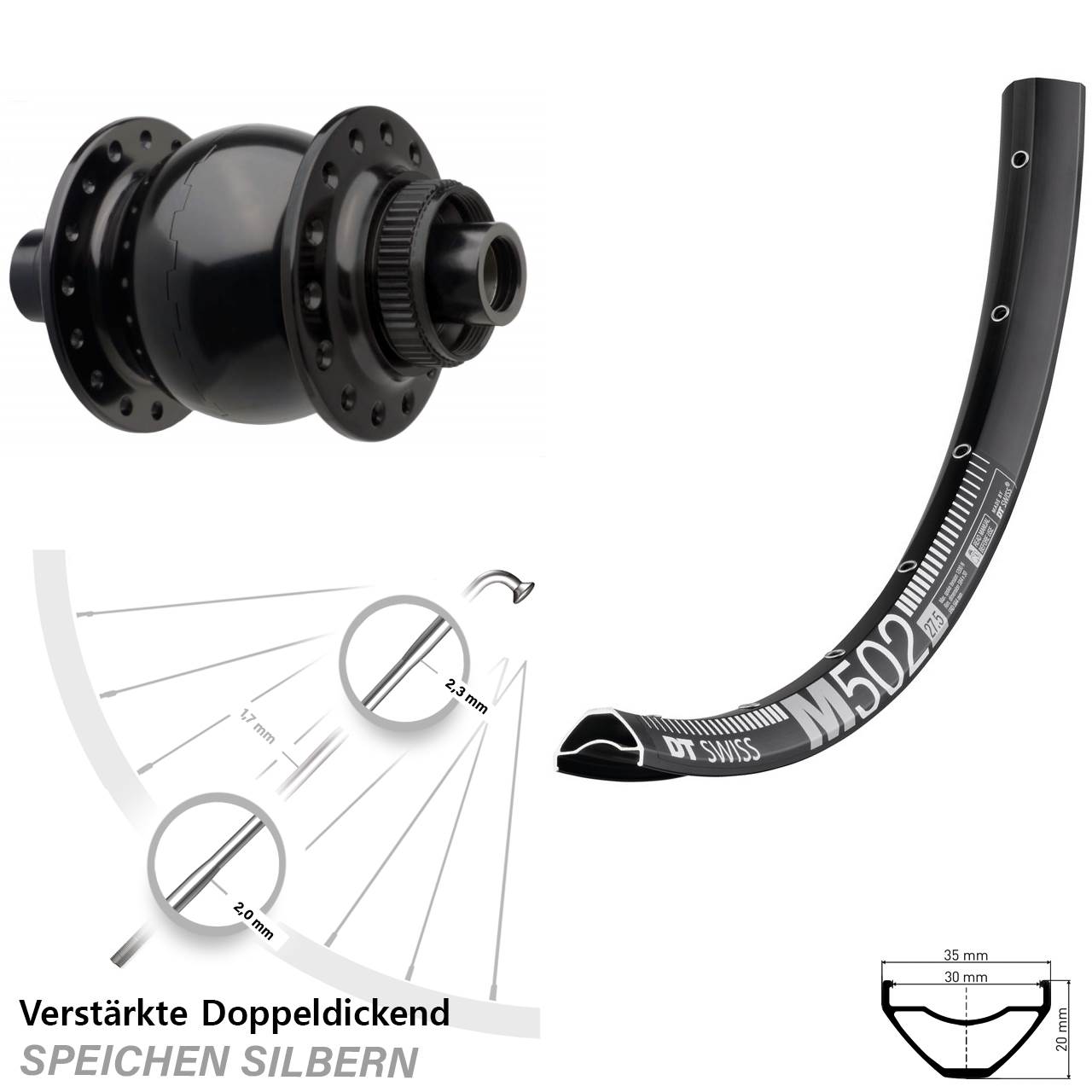 Centerlock Vorderrad mit Dynamo 29 Zoll DT Swiss M502 SON 28 15x110 Boost