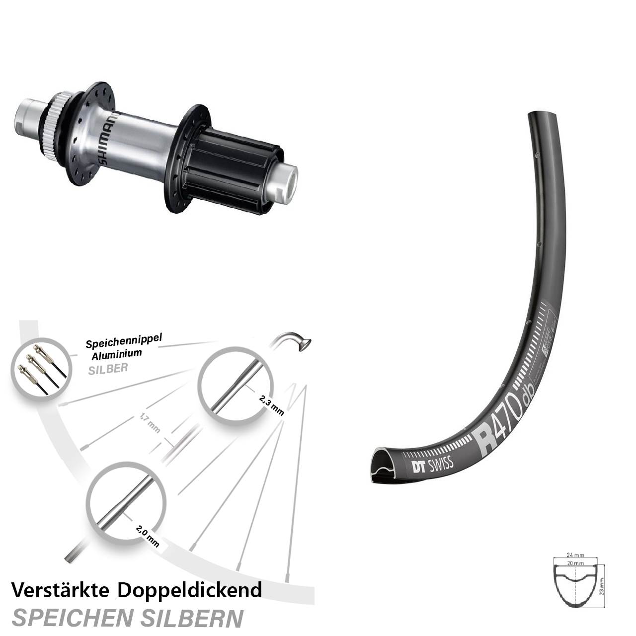 28 Zoll DT Swiss R470 Shimano GRX Disc Laufrad 12x142 8-12 fach