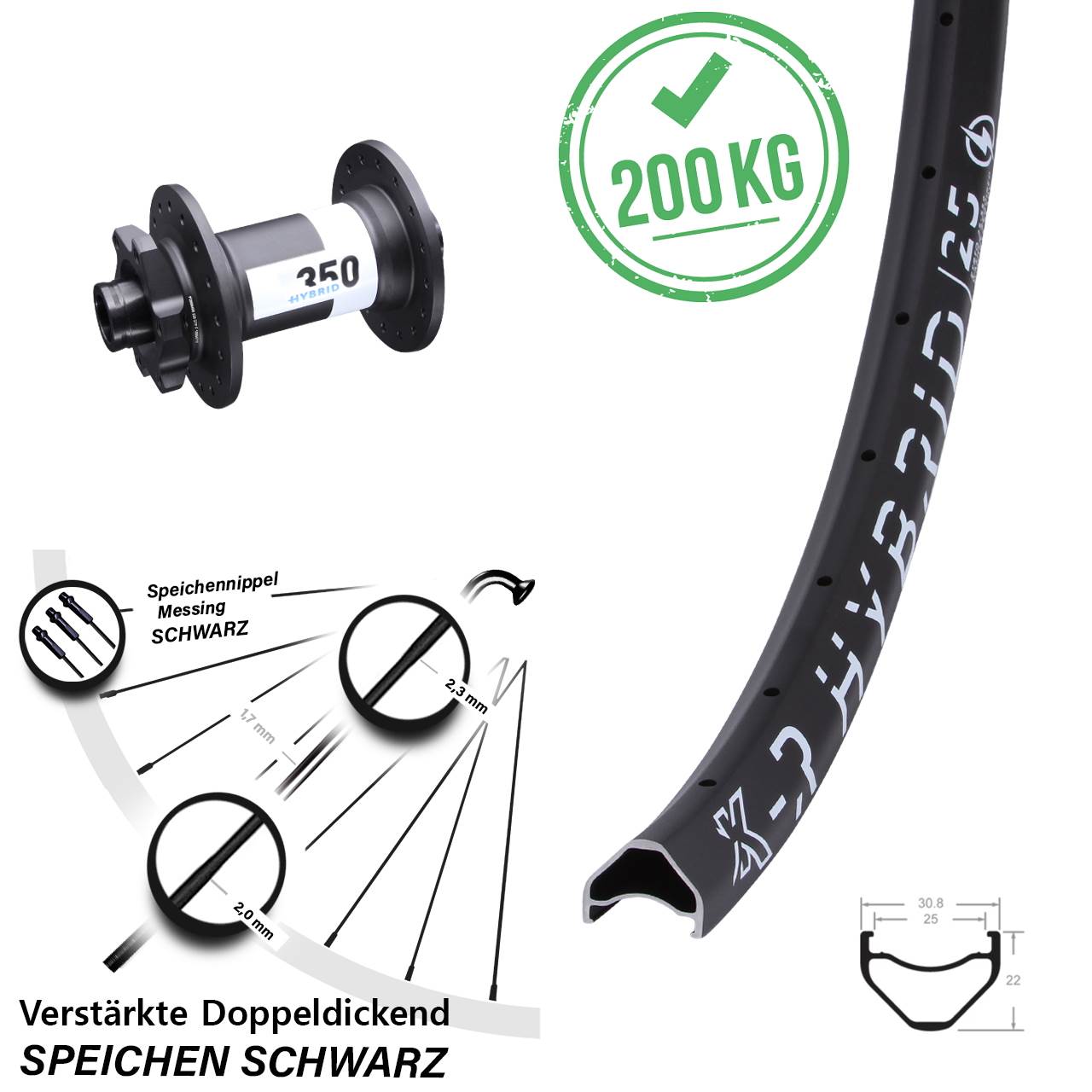 27,5 Zoll KX-R Hybrid 25 DT Swiss 350 E-Bike Vorderrad 15x110 Boost 6-Loch