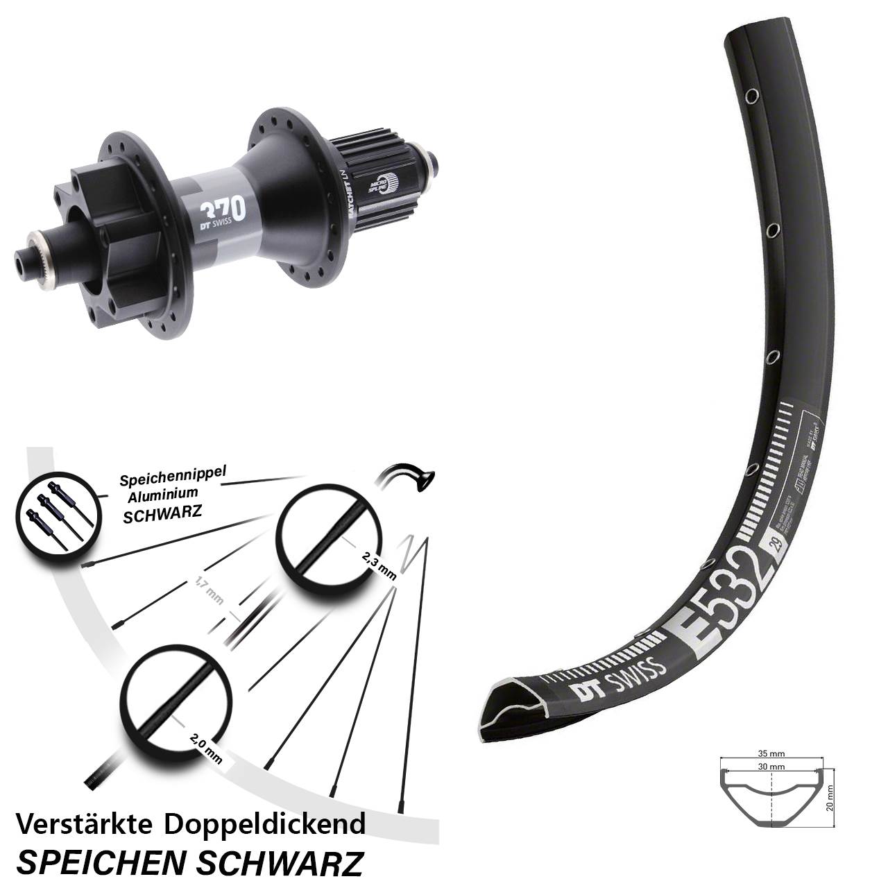 27,5 Zoll DT Swiss E 532-370 Hybrid Disc Hinterrad QR Shimano Micro Spline