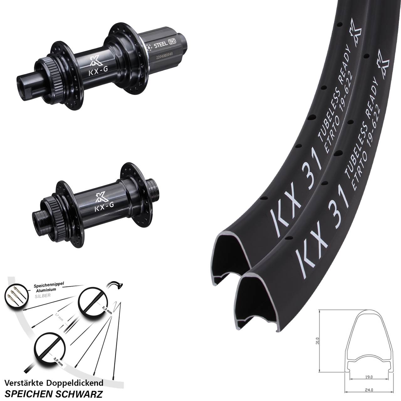 KX-GS31 Heavy Duty 28 Zoll Laufradsatz Centerlock 12x100/142 8-12 fach HG