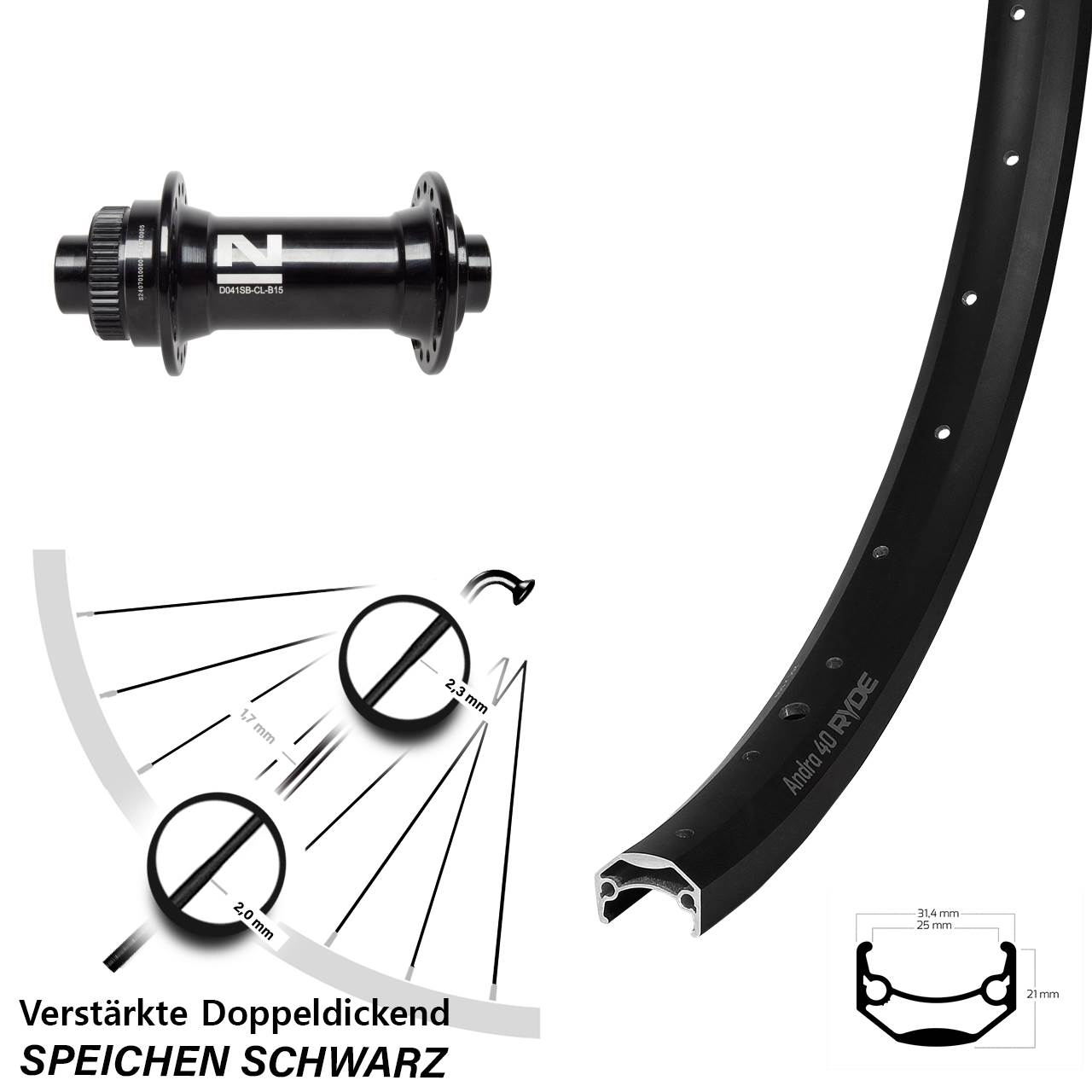 Ryde Andra 40 Novatec D041SB 650B Centerlock Vorderrad 15x110 Boost